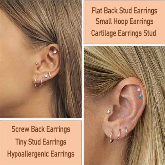 21Pairs Surgical Steel Flat Back Earrings Hypoallergenic 20G Screw Back Nap - Picture 4 of 7